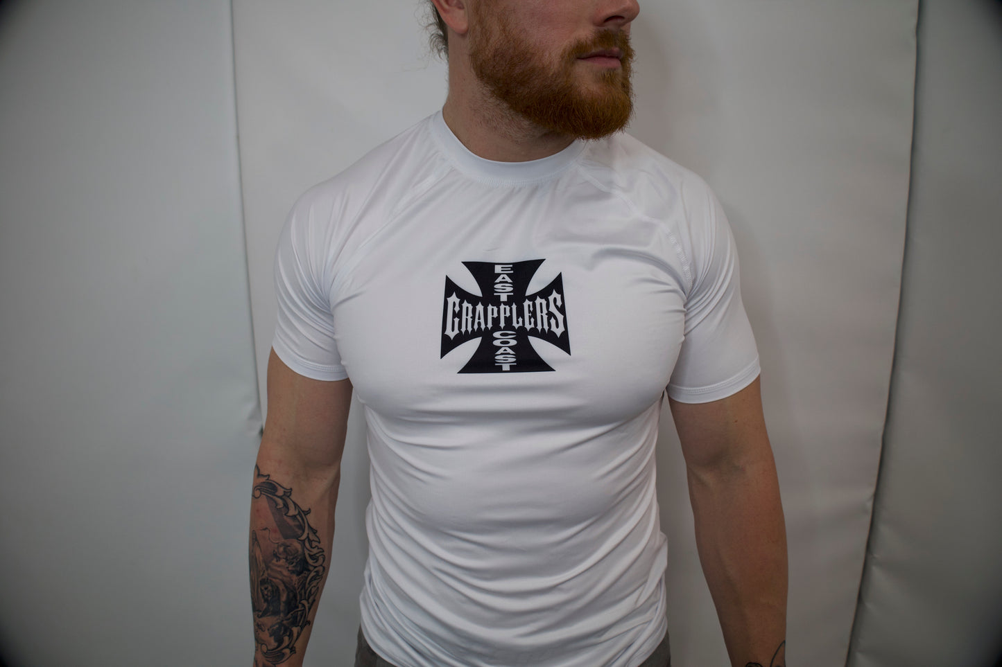 IRON CROSS RASH GUARD WHITE